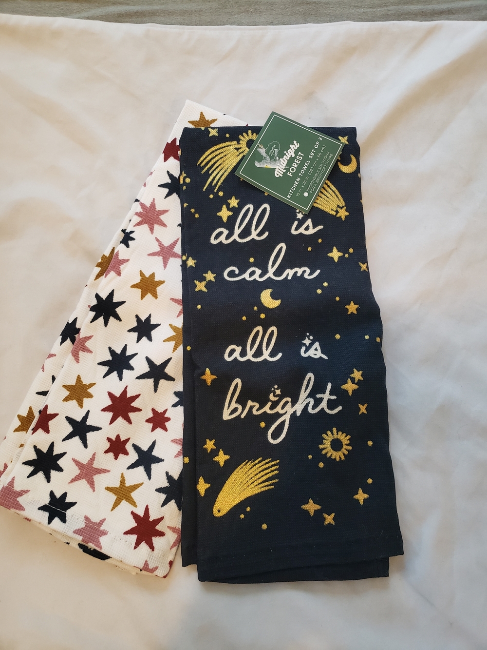 Kohl's Navy & White Holiday Star Script Kitchen Towels
